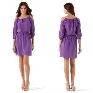 NWOT WHBM Silk Purple Cold Shoulder Dress Sz XS